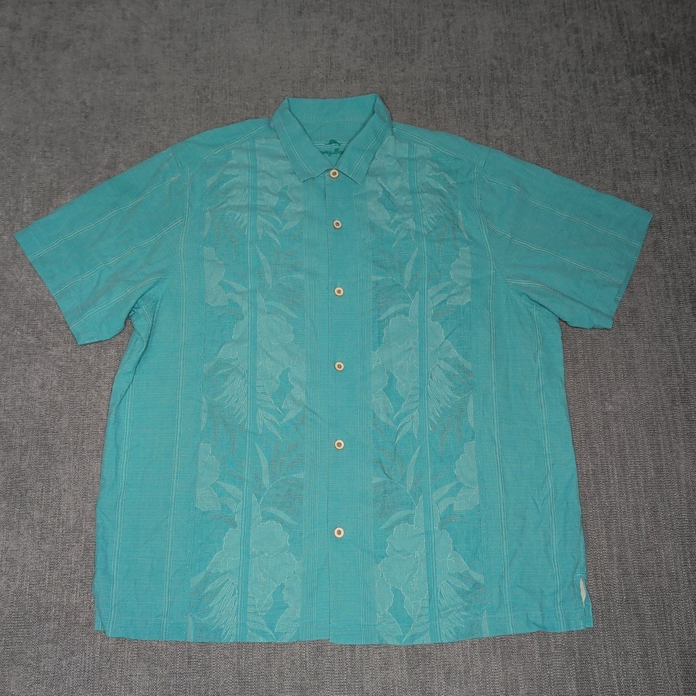 Tommy Bahama Vintage Blank Turquoise Jacquard Tropical Silk Blend Shirt XXL
